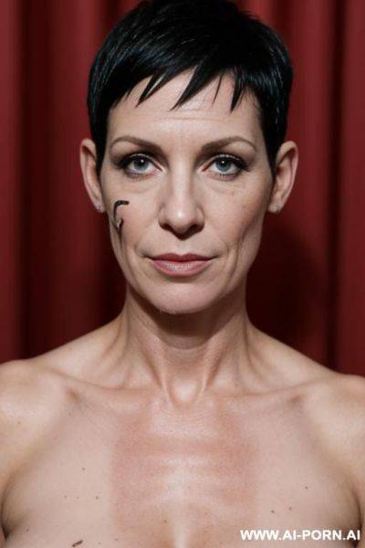 Punk woman, short hair, scars all over the body, scars on the face, athletic body - ai-porn.ai on pornintellect.com