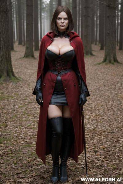 (medieval time), ( female), (dark scary forest), (red coat) - ai-porn.ai on pornintellect.com