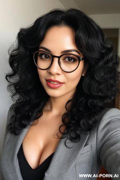 Girl with black curly glasses and hair - ai-porn.ai on pornintellect.com