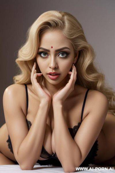Blonde latina (((blonde latina))) (big eyes) (((ahegao))) ((sexy pose)) (photoshoot) ((gorgeous model)) (((full lips))) (hoop earrings) (tiara) ((goddess)) (maid) ((seductive)) (submissive) (((hourglass - ai-porn.ai on pornintellect.com
