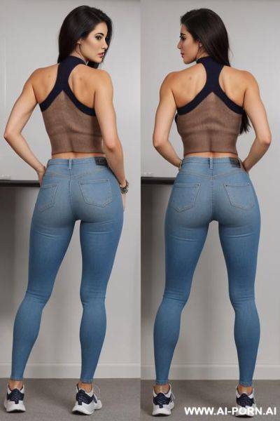 Perfect body with perfect butt, full-length rear body shot, wearing a halter neck sweater, wearing running shoes, standing with open legs - ai-porn.ai on pornintellect.com