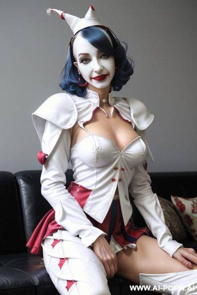Office, topless, arms crossed, showing boobs, skirt suit, showing nipples, sit on table - ai-porn.ai on pornintellect.com