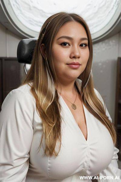 (((bedroom eyes))), (((face closeup))), (((fat face))), (((round face))), (((extremely long hair))), looking at viewer, (((front facing))), (((headshot))), front view, a chubby shorty filipina milf is - ai-porn.ai on pornintellect.com