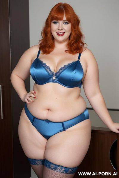 Full body photo shot, about at party, so fat bbw teacher, wearing a sexy and hot metalic blue silk lingerie, she is sexy and hot - ai-porn.ai on pornintellect.com