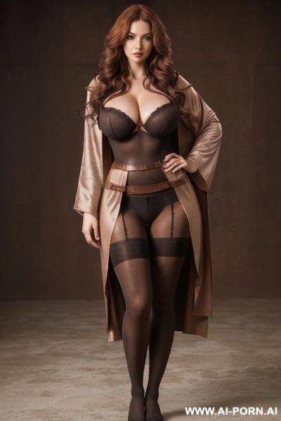 (((black pantyhose)),, long sleeves, ((transwomen)), gigantic breasts, (((viewed from head to thighs))), (( full body shot)), ((photo cropped at knees)) - ai-porn.ai on pornintellect.com