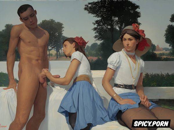 Large penis, jules bastien lepage painting, natural embossed colors embossed facial image a too young naive tiny skinny nephew kneeling look to large piece of twat visible under raised skirt of skinny aunt no panties who prepares to rub her twat - spicy.porn on pornintellect.com
