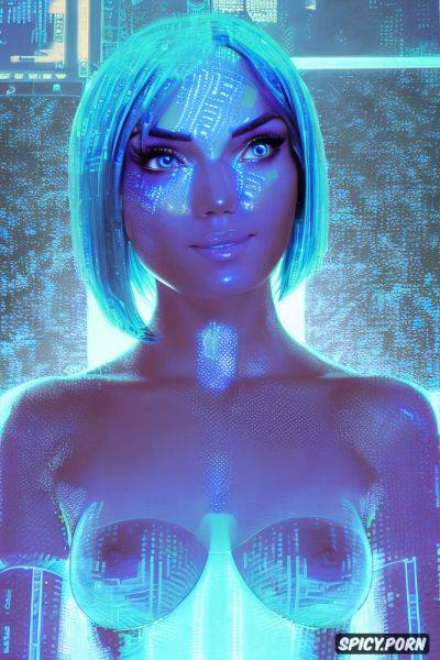 Digital blue, translucent, naked, matrix code skin, bob haircut - spicy.porn on pornintellect.com