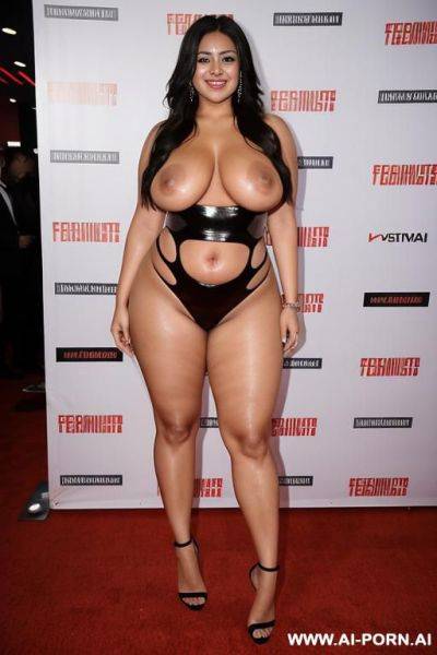 Wide hips, thick thighs, long toned legs, step and repeat banner, red carpet - ai-porn.ai on pornintellect.com