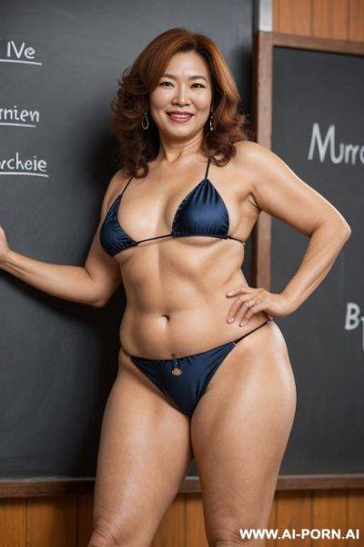 A beautiful gilf woman, wear a brazilian bikini, (very hairy pussy), topless, - ai-porn.ai - Brazil on pornintellect.com