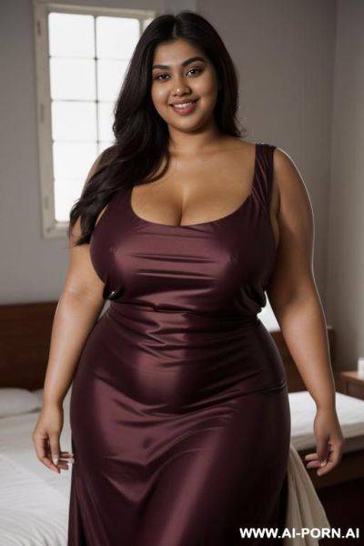 (pear shaped) (smiling dark skin pakistani woman) (super plump) (300 pounds) (fat woman) (simple red apron dress) (accidental nip slip) (showing breasts) (exposed breasts)) (topless) - ai-porn.ai - Pakistan on pornintellect.com