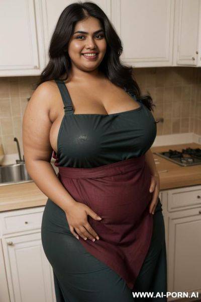 (pear shaped) (fat arms) (very chubby( (smiling dark skin pakistani woman) (super plump) (300 pounds) (fat woman) (simple red apron) (accidental nip slip) (showing breasts) (exposed breasts)) (topless) (wearing apron) (big belly) - ai-porn.ai - Pakistan on pornintellect.com