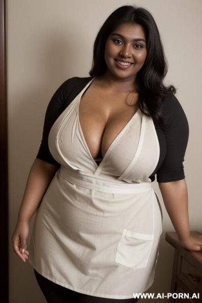 (pear shaped) (fat arms) (very chubby( (smiling dark skin pakistani woman) (super plump) (fat woman) (simple red apron) (accidental nip slip) (exposed breasts)) (big belly) - ai-porn.ai - Pakistan on pornintellect.com