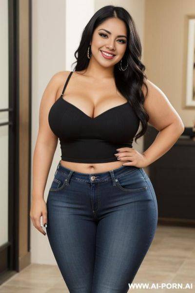 Hot latina, chicana, tight jeans, very wide hips, smiling, super pretty, chubby - ai-porn.ai on pornintellect.com