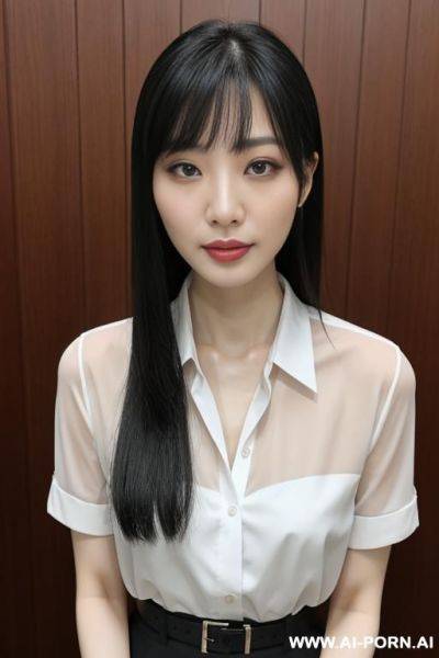 Very white skin, 矮, 没有皱纹, 发簪, 中国传统服饰, 颧骨不突出, 红唇, 丰满, 圆脸, 端庄, 高鼻梁, very big eyes, 低颧骨, low eyes, 微笑 - ai-porn.ai on pornintellect.com
