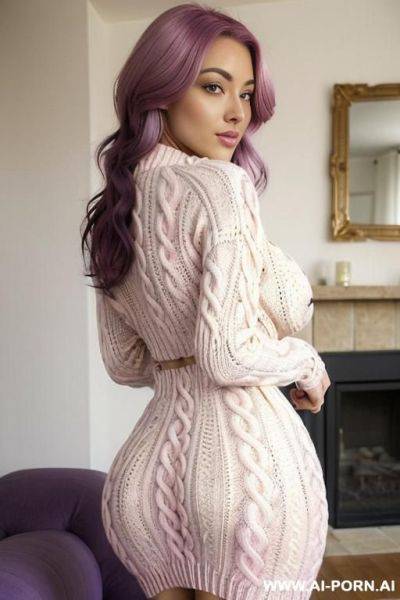A half-french and (half-korean) 165cm tall supermodel, wearing a ((((cream-colored cable-knit sweater dress made from organic cotton)))). she has ((((massive, perfect, firm, round, natural tits)))), a - ai-porn.ai - North Korea - France on pornintellect.com