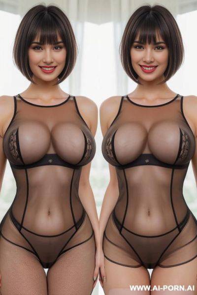 Woman, ultra-detailed, chubby, huge saggy breasts, thicc thighs, thicc hips, s on face, bob with sideswept bangs hairstyle, pearl navel piercing, highly detailed color photography, dim lighting, - ai-porn.ai on pornintellect.com
