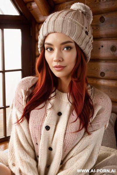 , snug, woolly jumper, m, cabin, friendly, comfortable, comfy, cozy, snug, bobble hat - ai-porn.ai on pornintellect.com
