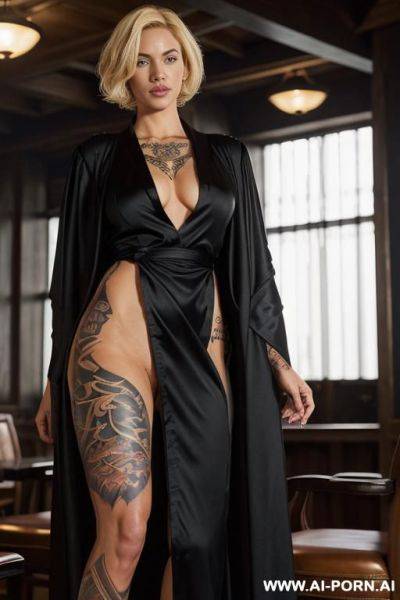 Full body photo, (transparent clog), (((hairy pubic))), ((trimmed hairy pussy)), ((short hair pussy)), ((show pussy)), nsfw, (((classy tattoos))) - ai-porn.ai on pornintellect.com