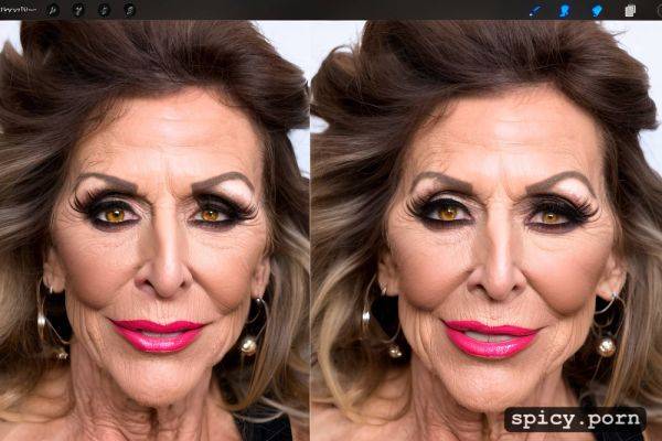 With big styled flowy hair very high cheekbone, in a face portrait - spicy.porn on pornintellect.com