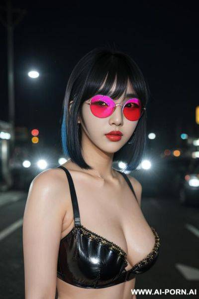 City street night time neon lights sunglasses - ai-porn.ai on pornintellect.com
