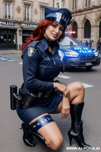 French, squatting in street-corner, skirt, stockings - ai-porn.ai - France on pornintellect.com