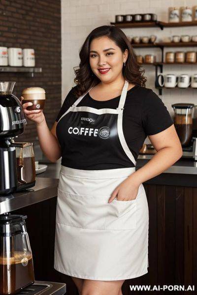 Tight apron, very fat, round wide body, fat legs, gorgeous eyes ,( waist), (big lips), enormous ass, ssbbw, rotund body, fat arms, fat face, huge belly, wide ass - ai-porn.ai on pornintellect.com