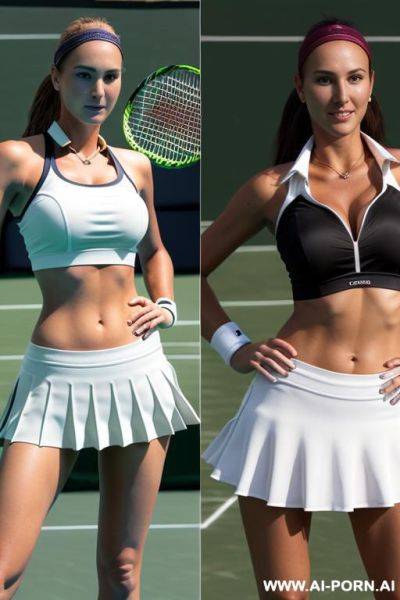 2 rich housewives, 1 latina house wife, 1 american housewife, athletic build, both wearing short skirt and sports bra, photo realistic, ultra high photo detail - ai-porn.ai - Usa on pornintellect.com