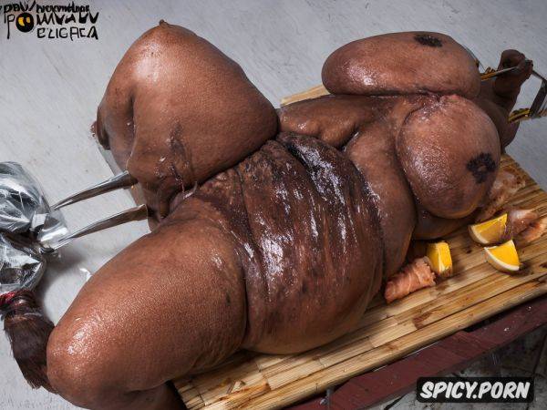 The human meat body of a cooked human bbw afterbeing roasted baked cooked for human cannibalisme anthropophagie is serveed for the human cannibaldinner as a roasted baked cooked human bbw - spicy.porn on pornintellect.com