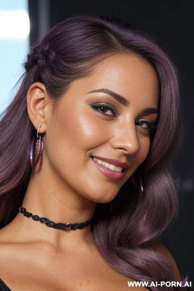(bbw latina babe), ((tapered lithe thick body)), perfect face, (natural saggy low hanging big sized boobs), seductive wicked smile, alluring, eye contact, mascara, (big greek nose), short messy hair, - ai-porn.ai - Greece on pornintellect.com