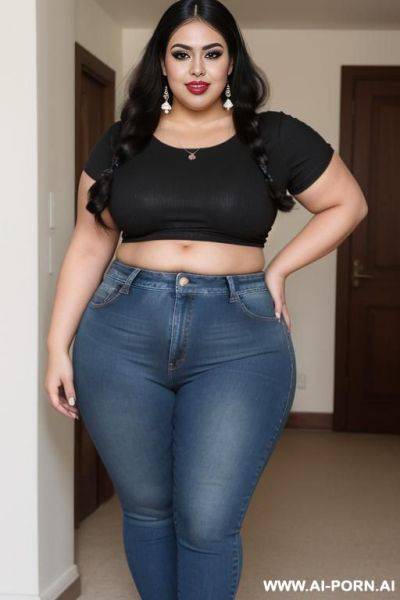 Hot chicana, huge bloated belly, chola, gorgeous, heavy makeup, hourglass figure, ssbbw, extremely fat, w gain, big hips, round big belly, fat face, tight high rise jeans, rotund - ai-porn.ai on pornintellect.com