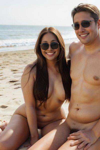 ((open legs)), ((sunglasses)), (((fat face))), (((round cheeks))), a chubby shorty filipina milf is standing with a tall handsome fit american man. she has blonde highlights in her hair. the woman - ai-porn.ai - Usa on pornintellect.com
