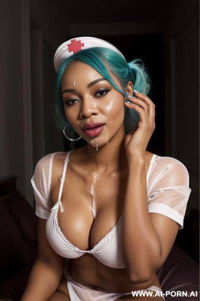 Naked, gothic woman, tongue out, full of cum, sucking a dick, horny look, - ai-porn.ai on pornintellect.com