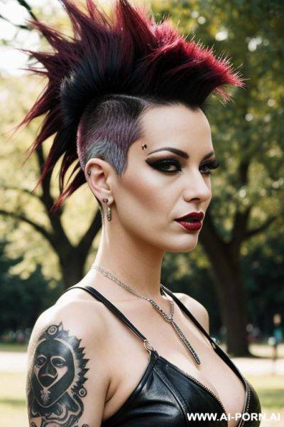 Punkwoman in park, mohawk - ai-porn.ai on pornintellect.com