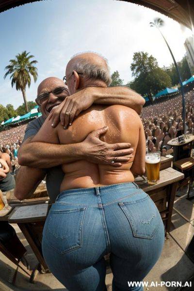 ((((view fish eye lens view)))) ((((from behind)))) ((((hugging the oldman laughing )))) ((((ugging ass)))) at dusk at the outdoor motorcycle coustom festival pretty italian woman on stage bathes in - ai-porn.ai - Italy on pornintellect.com