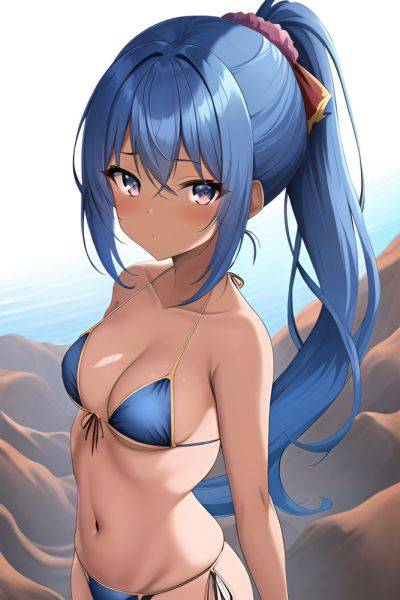 Anime Busty Small Tits 60s Age Seductive Face Blue Hair Ponytail Hair Style Dark Skin Vintage Desert Close Up View T Pose Bikini 3665254655710281859 - AI Hentai - aihentai.co on pornintellect.com