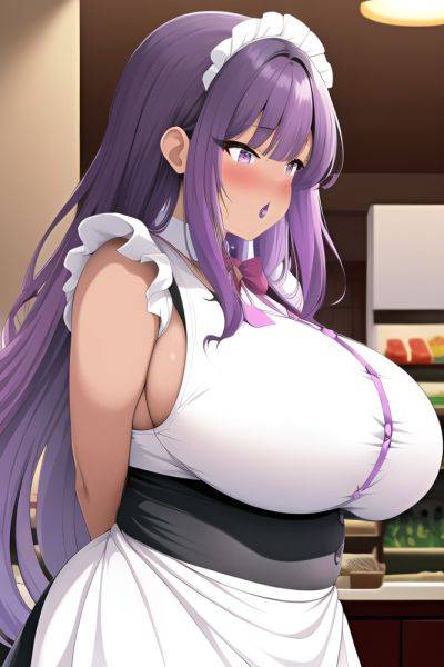 Anime Chubby Huge Boobs 70s Age Shocked Face Purple Hair Straight Hair Style Dark Skin Black And White Grocery Side View Eating Maid 3665258519033414112 - AI Hentai - aihentai.co on pornintellect.com