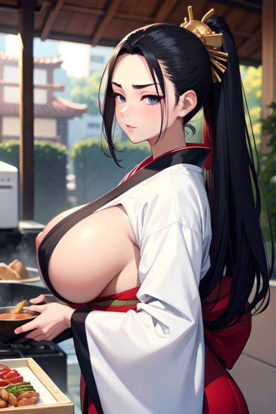 Anime Busty Huge Boobs 18 Age Serious Face Black Hair Slicked Hair Style Light Skin Soft Anime Street Back View Cooking Kimono 3666909077101813250 - AI Hentai - aihentai.co on pornintellect.com