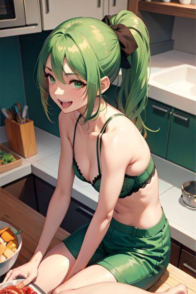 Anime Skinny Small Tits 40s Age Laughing Face Green Hair Ponytail Hair Style Dark Skin Watercolor Kitchen Close Up View Spreading Legs Bra 3667028905805681605 - AI Hentai - aihentai.co on pornintellect.com