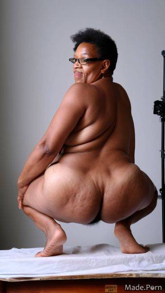 Medium shot glasses squatting photo studio tall hairy spreading ass AI porn - made.porn on pornintellect.com