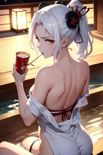 Anime Busty Small Tits 50s Age Angry Face White Hair Ponytail Hair Style Light Skin Black And White Onsen Back View Eating Geisha 3667597132117274587 - AI Hentai - aihentai.co on pornintellect.com