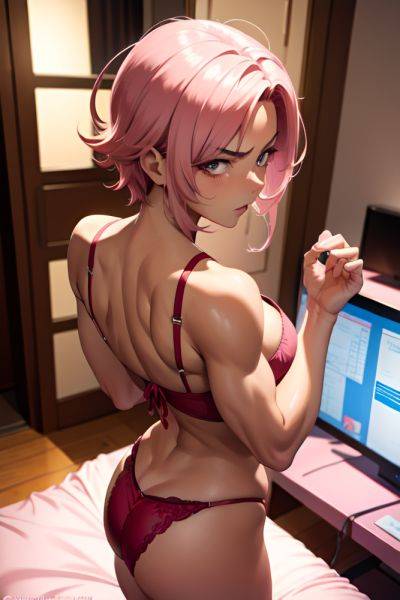 Anime Muscular Small Tits 40s Age Angry Face Pink Hair Pixie Hair Style Dark Skin Soft Anime Bedroom Back View Gaming Lingerie 3667740151137034497 - AI Hentai - aihentai.co on pornintellect.com