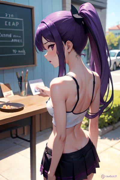 Anime Skinny Small Tits 40s Age Shocked Face Purple Hair Ponytail Hair Style Dark Skin Painting Bar Back View T Pose Mini Skirt 3667887040265886562 - AI Hentai - aihentai.co on pornintellect.com