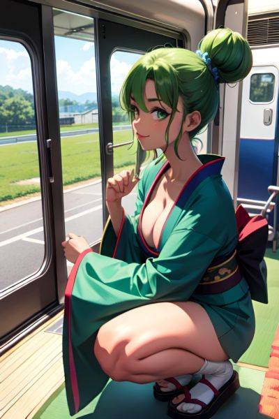 Anime Busty Small Tits 80s Age Happy Face Green Hair Hair Bun Hair Style Dark Skin Comic Train Side View Squatting Kimono 3668153757738593484 - AI Hentai - aihentai.co on pornintellect.com