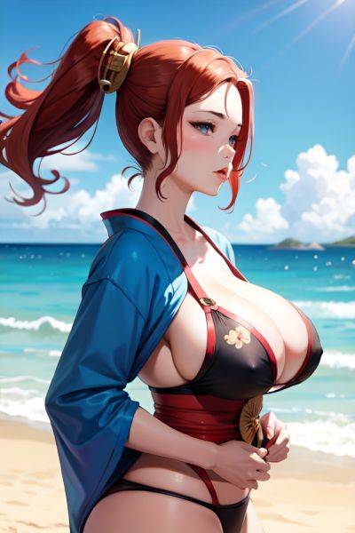 Anime Busty Huge Boobs 40s Age Pouting Lips Face Ginger Ponytail Hair Style Light Skin Painting Beach Side View Working Out Geisha 3668215603492416176 - AI Hentai - aihentai.co on pornintellect.com