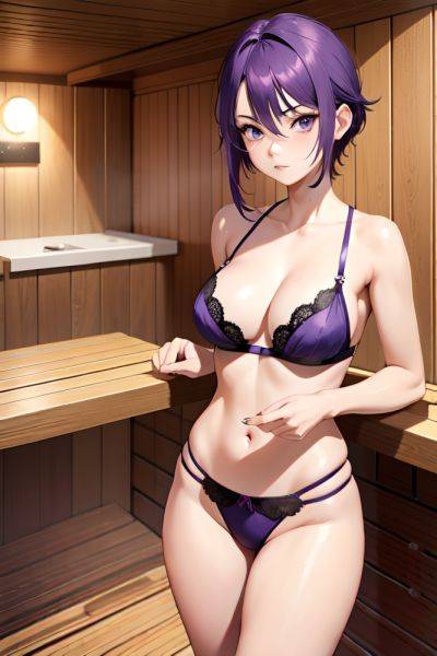 Anime Busty Small Tits 20s Age Serious Face Purple Hair Pixie Hair Style Light Skin Skin Detail (beta) Sauna Front View Plank Lingerie 3668721980300670075 - AI Hentai - aihentai.co on pornintellect.com