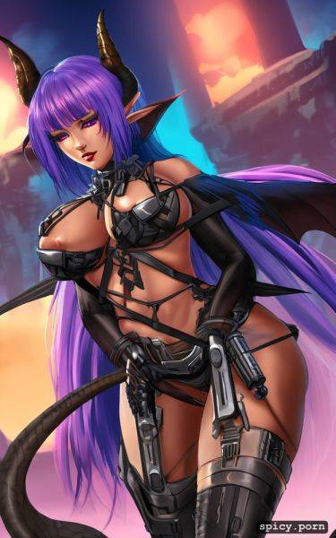 Purple hair highres nice natural boobs black demonic tail - spicy.porn on pornintellect.com