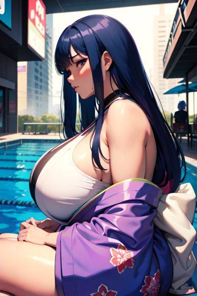 Anime Chubby Huge Boobs 80s Age Sad Face Blue Hair Straight Hair Style Dark Skin Cyberpunk Pool Side View Eating Kimono 3668756772078783966 - AI Hentai - aihentai.co on pornintellect.com