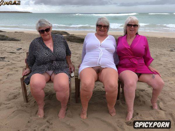 Two fat grannys on the beach highly detailed hdr photo spreading open legs crouching short messy white hair - spicy.porn on pornintellect.com