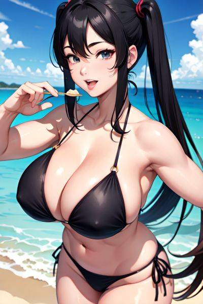 Anime Muscular Huge Boobs 30s Age Happy Face Black Hair Pigtails Hair Style Light Skin Skin Detail (beta) Oasis Front View Eating Bikini 3669181973846610616 - AI Hentai - aihentai.co on pornintellect.com
