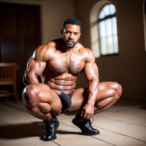 Black people, ,manly man,thirties,(RAW photo, best quality, masterpiece:1.1), (realistic, photo-realistic:1.2), ultra-detailed, ultra high res, physically-based rendering,muscular,abs,gloves,boots,nude,(adult:1.5) - pornmake.ai on pornintellect.com